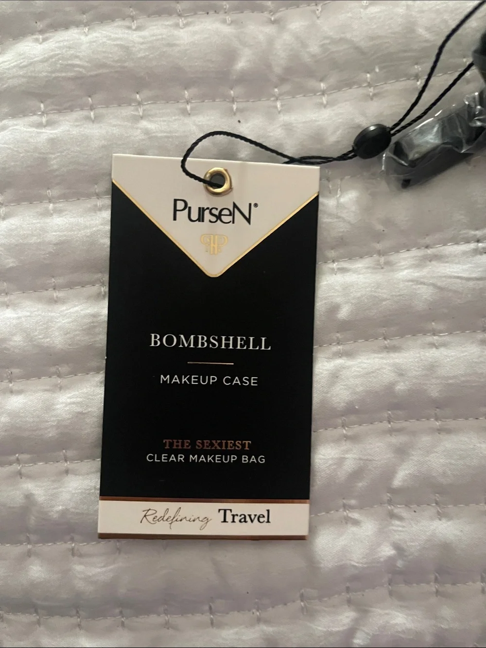 PurseN Clear Makeup Case with Black Trim and Leopard Strap (Black, Cream, Gold)